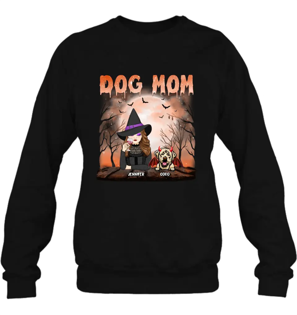 Personalized Dog Mom T-Shirt/Long Sleeve/Sweatshirt/Hoodie - Halloween Gift Idea For Witch/Dog Lover - Up to 6 Dogs