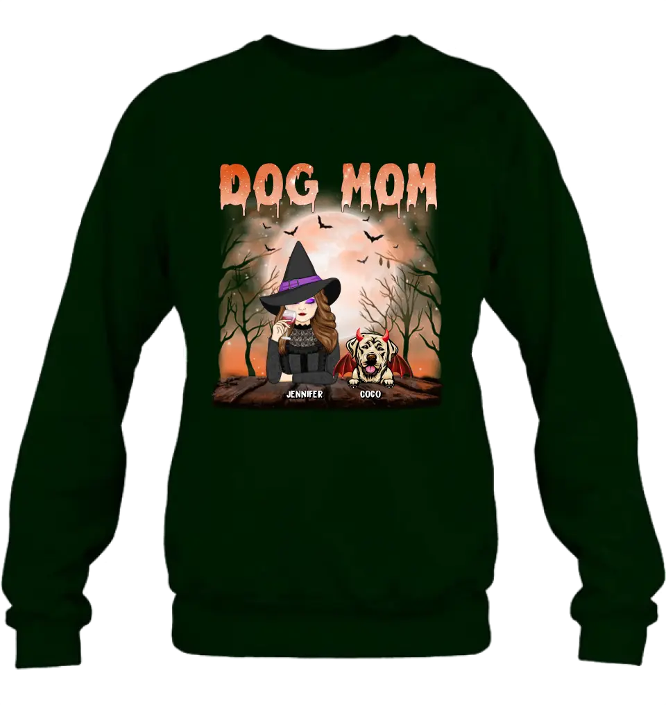 Personalized Dog Mom T-Shirt/Long Sleeve/Sweatshirt/Hoodie - Halloween Gift Idea For Witch/Dog Lover - Up to 6 Dogs