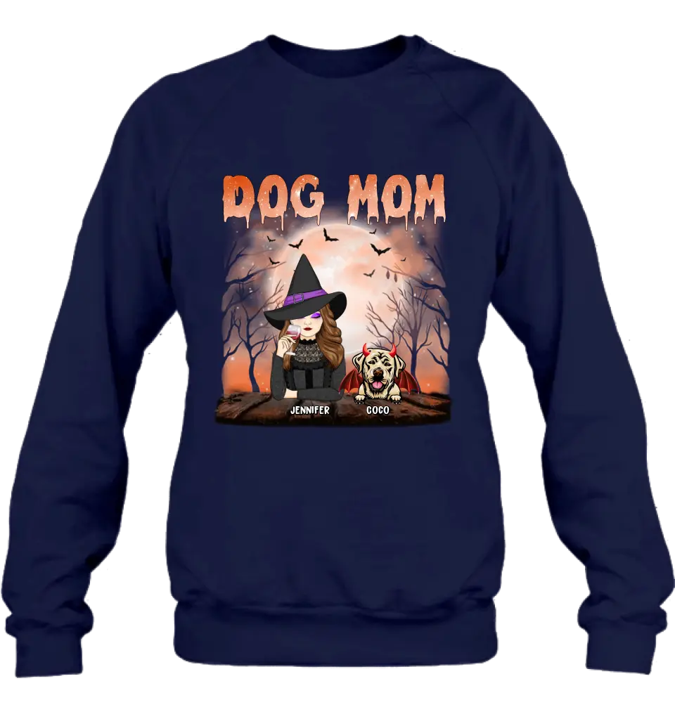 Personalized Dog Mom T-Shirt/Long Sleeve/Sweatshirt/Hoodie - Halloween Gift Idea For Witch/Dog Lover - Up to 6 Dogs