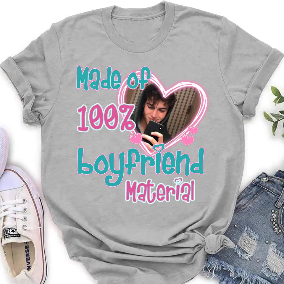 Personalized Boyfriend Material T-shirt/Long Sleeve/Sweatshirt/Hoodie - Upload Photo - Couple Gift Idea