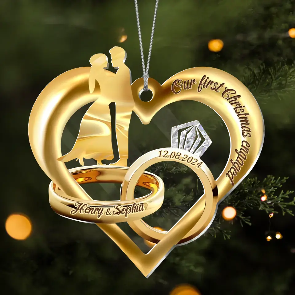Personalized Rings Of Love Acrylic Ornament - Gift Idea For Couple - Our First Christmas Married
