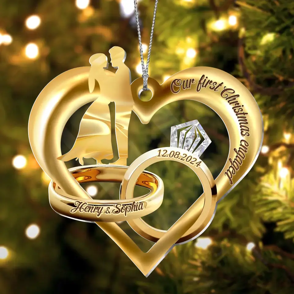 Personalized Rings Of Love Acrylic Ornament - Gift Idea For Couple - Our First Christmas Married
