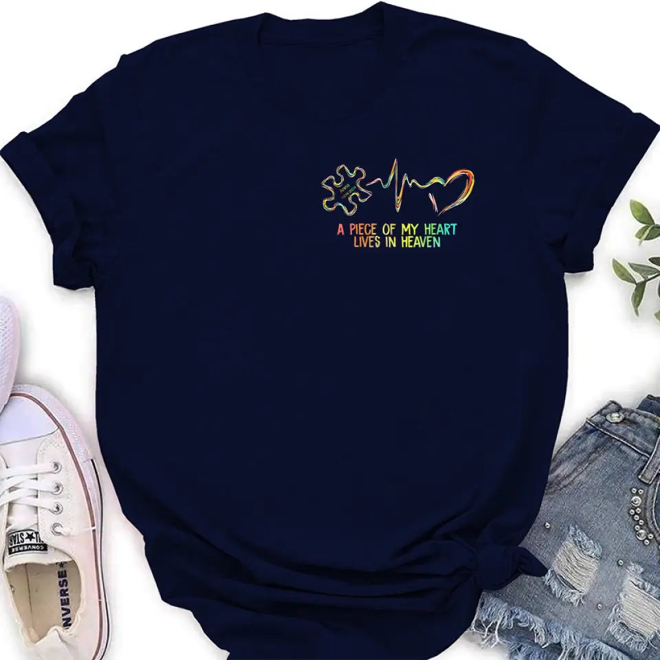 Personalized Memorial T-Shirt/Hoodie - Memorial Gift For Family Member - A Piece Of My Heart Lives In Heaven