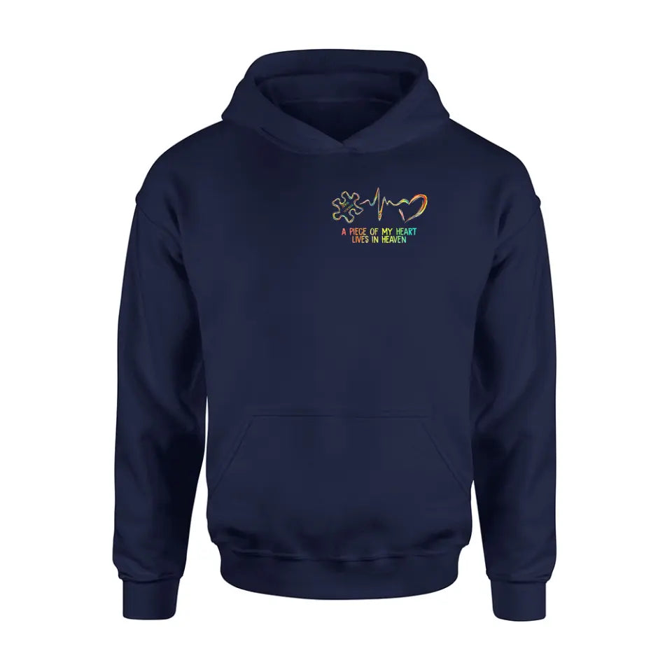 Personalized Memorial T-Shirt/Hoodie - Memorial Gift For Family Member - A Piece Of My Heart Lives In Heaven