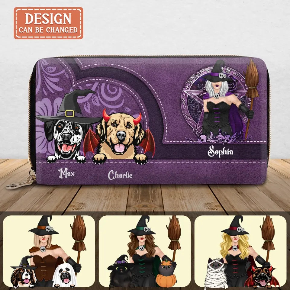Personalized Witch Pets Long Wallet - Halloween/Birthday Gift Idea For Dog/Cat Lover - Up to 5 Pets