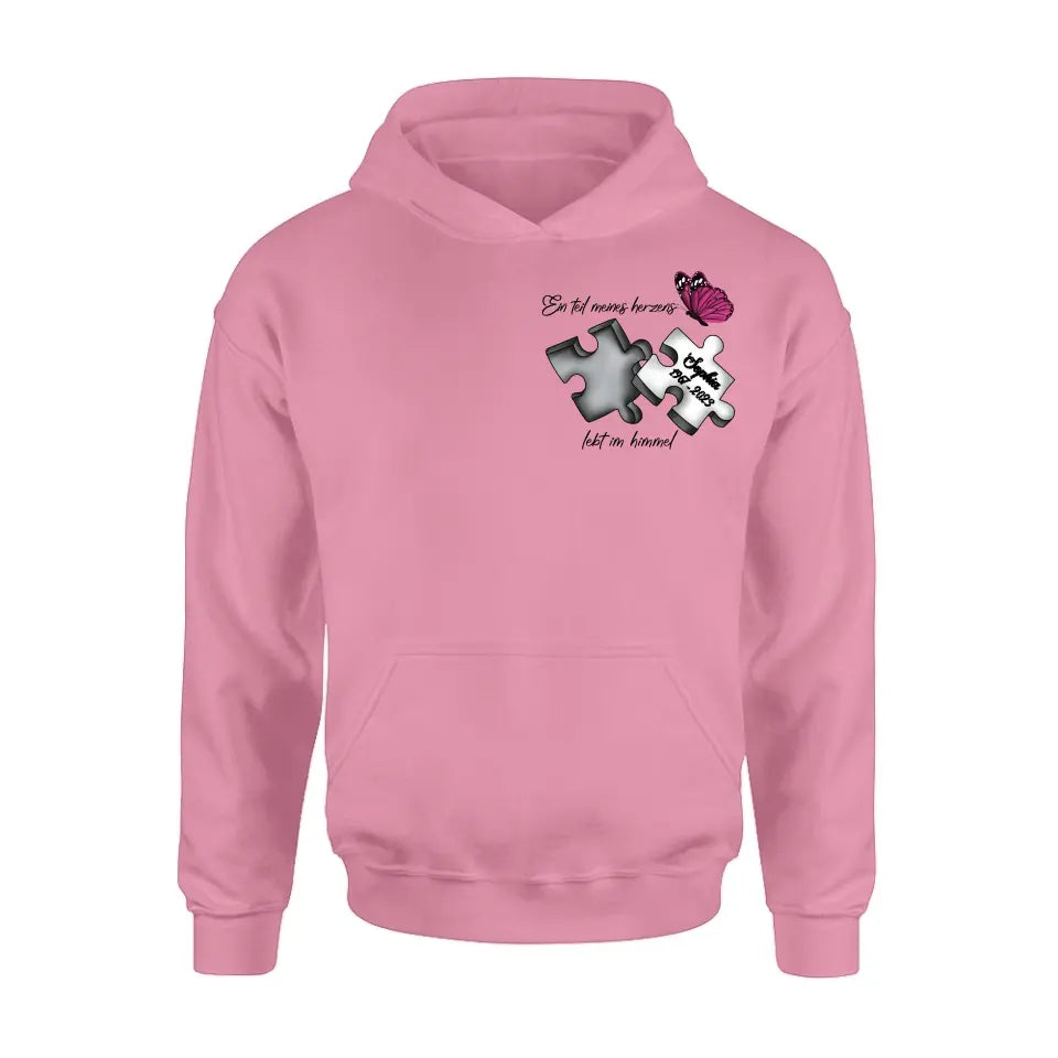 Personalisiertes Gedenk-Schmetterlings-Shirt/Hoodie - Gedenk Geschenkidee - Ein teil meines herzens lebt im himmel