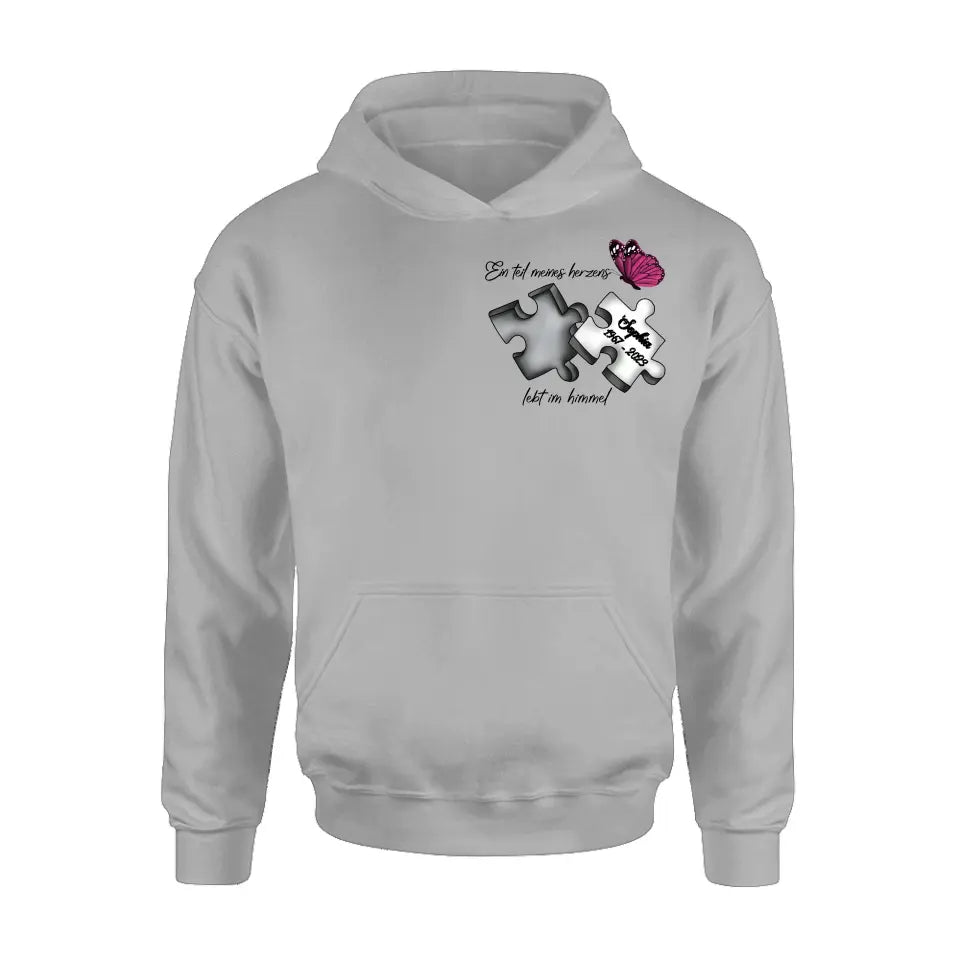 Personalisiertes Gedenk-Schmetterlings-Shirt/Hoodie - Gedenk Geschenkidee - Ein teil meines herzens lebt im himmel