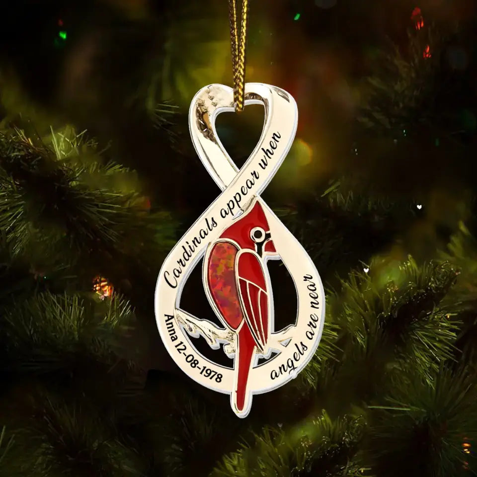 Personalized Memorial Aluminum Ornament - Christmas Gift Idea For Family Member - Cardinals Appear When Angels Are Near