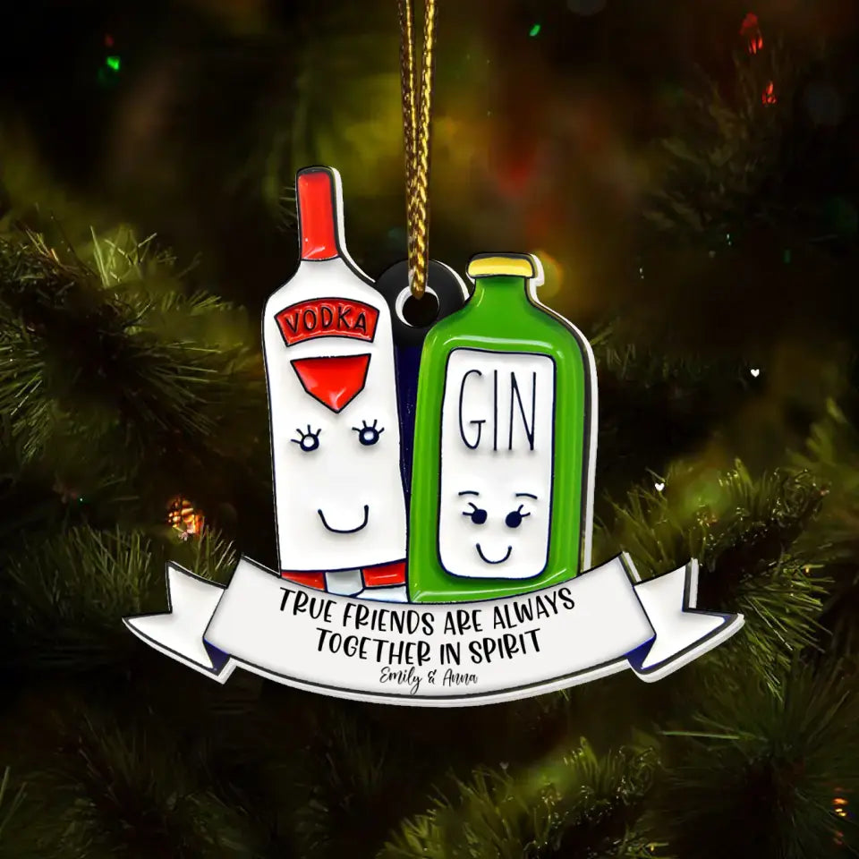 Personalized Gin Friends Acrylic Ornament - Christmas Gift Idea For Besties - Friends Forever Through Thick And Gin