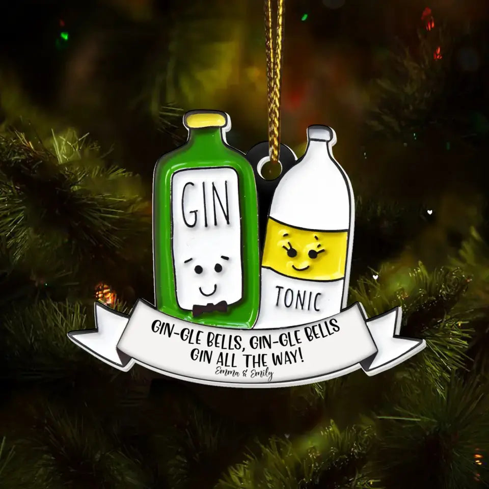 Personalized Gin Friends Acrylic Ornament - Christmas Gift Idea For Besties - Friends Forever Through Thick And Gin