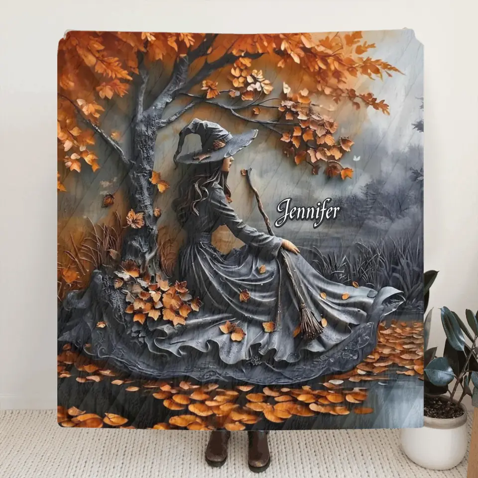 Personalized Witch Broom Quilt/Fleece Throw Blanket - Halloween/Birthday Gift Idea For Yourself, Women, Witch Lovers