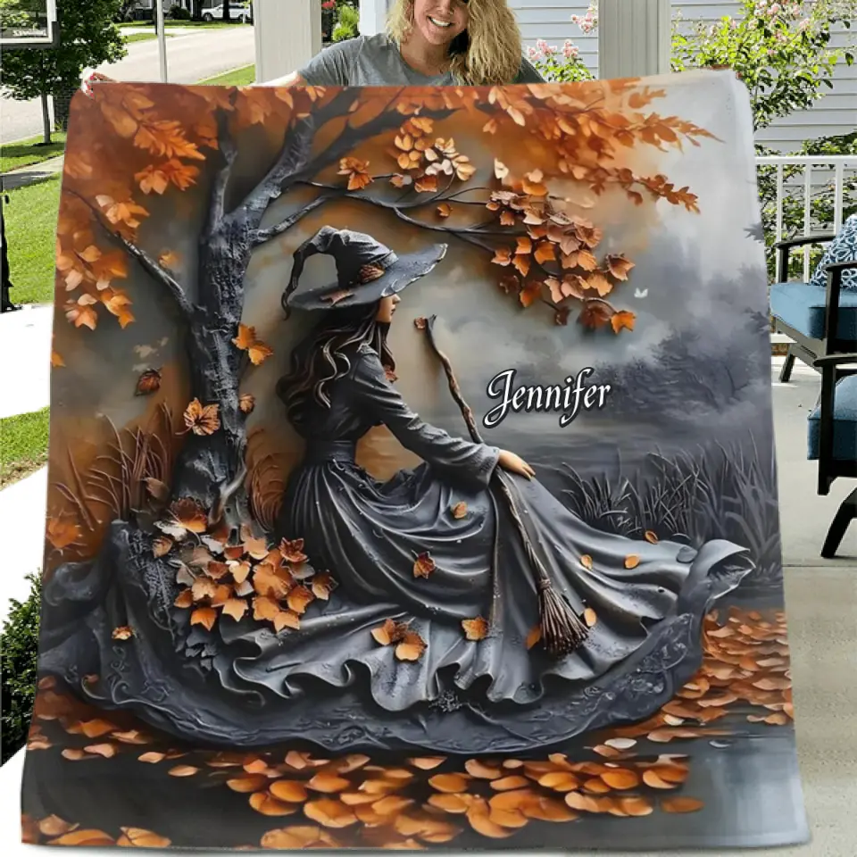 Personalized Witch Broom Quilt/Fleece Throw Blanket - Halloween/Birthday Gift Idea For Yourself, Women, Witch Lovers