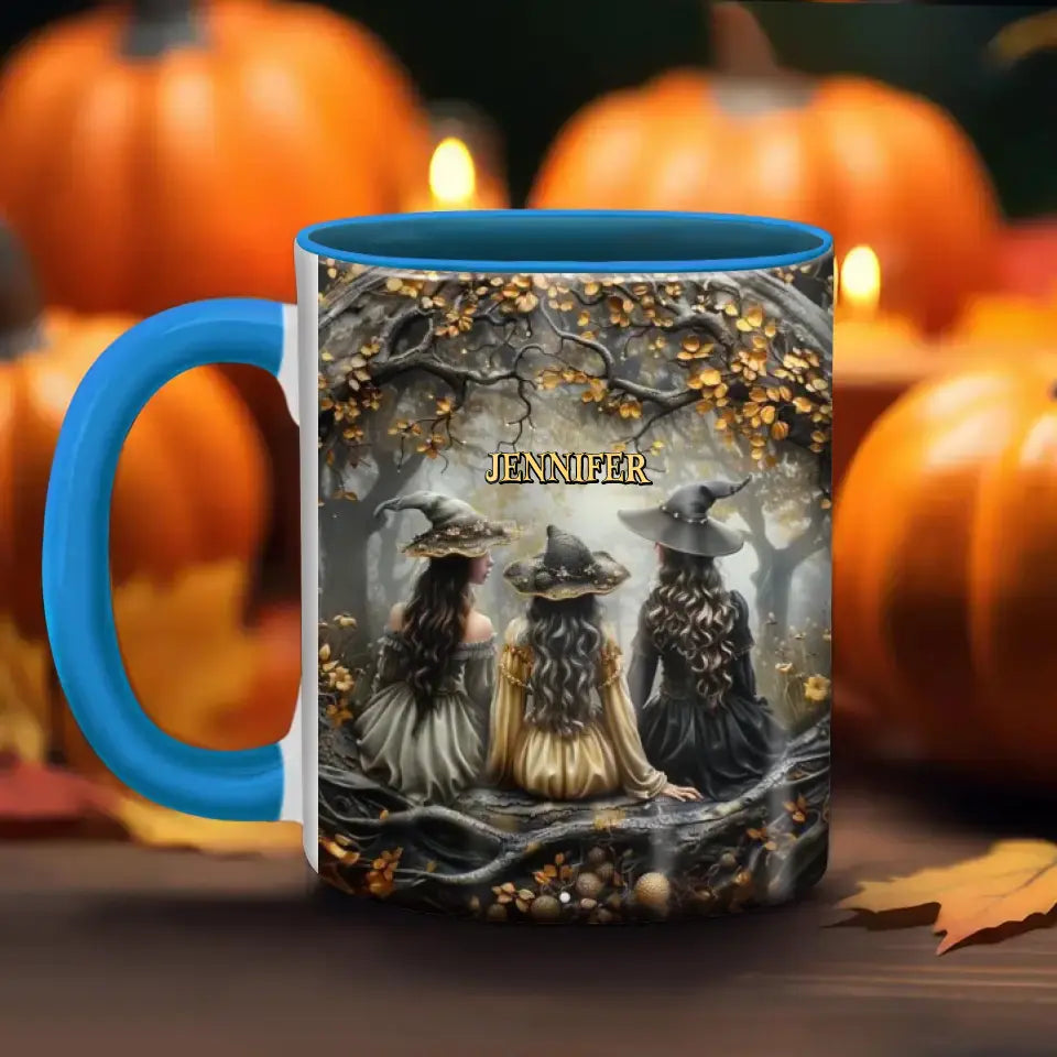 Custom Personalized Witches In Enchanted Forest Accent Mug - Halloween/ Birthday Gift Idea For Yourself, Women, Witch Lovers