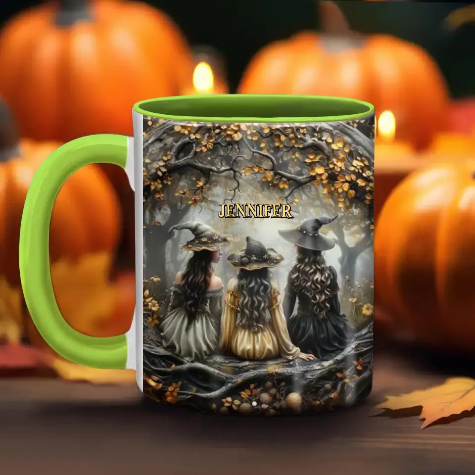 Custom Personalized Witches In Enchanted Forest Accent Mug - Halloween/ Birthday Gift Idea For Yourself, Women, Witch Lovers