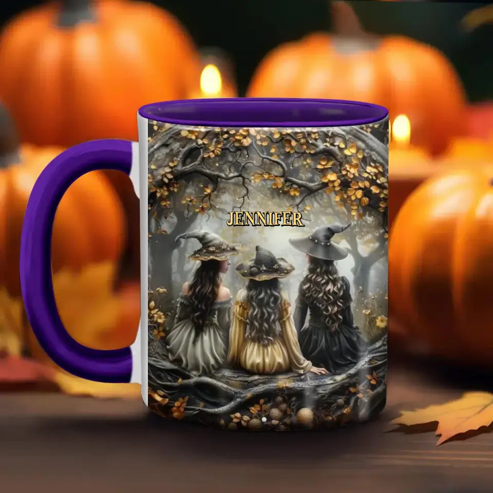 Custom Personalized Witches In Enchanted Forest Accent Mug - Halloween/ Birthday Gift Idea For Yourself, Women, Witch Lovers