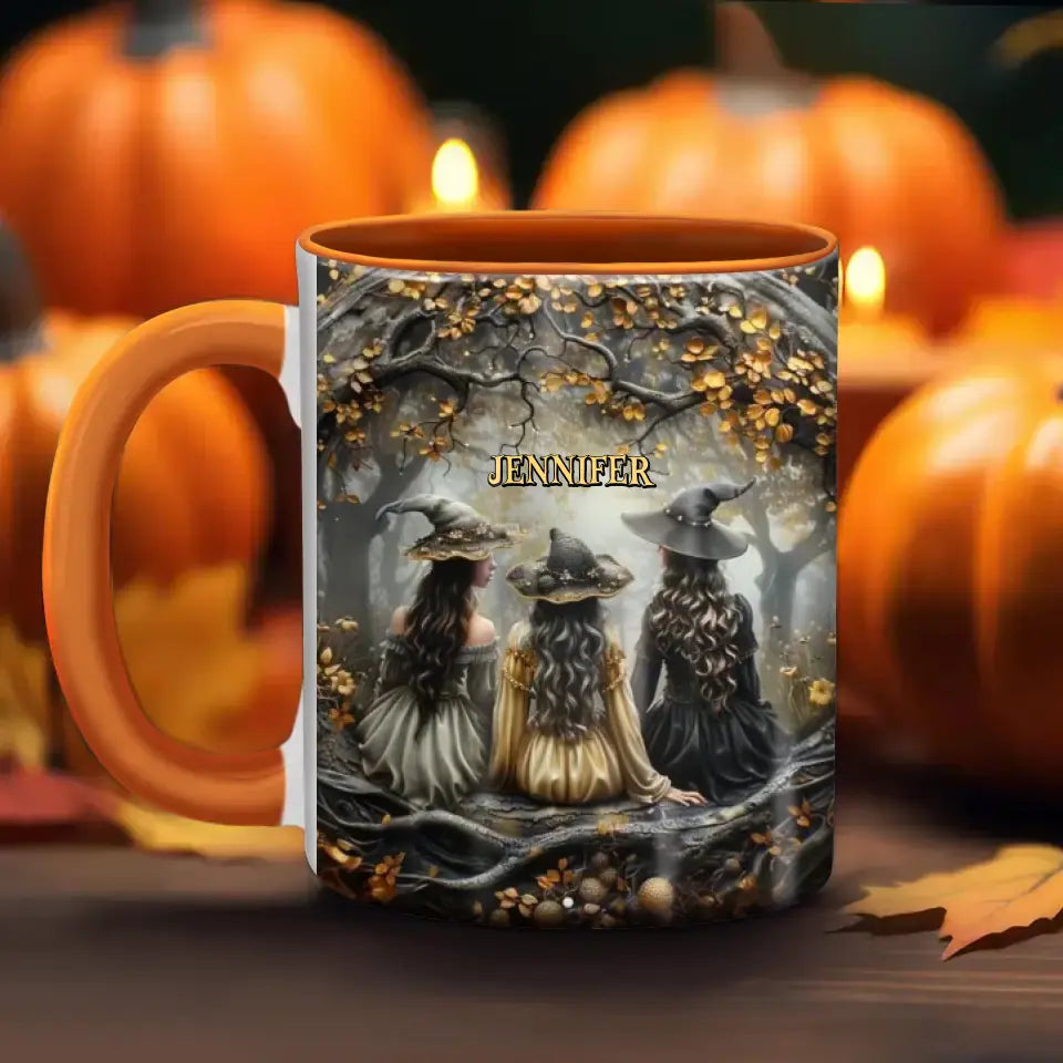 Custom Personalized Witches In Enchanted Forest Accent Mug - Halloween/ Birthday Gift Idea For Yourself, Women, Witch Lovers