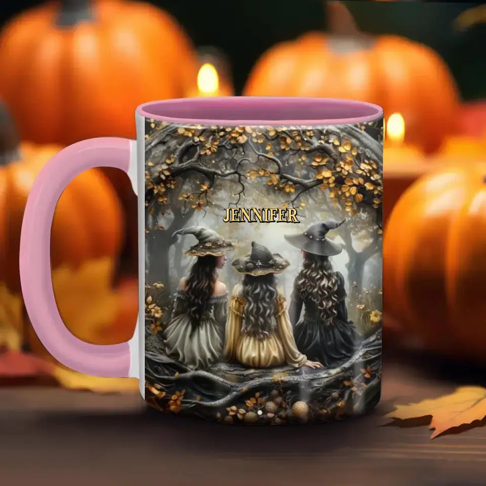 Custom Personalized Witches In Enchanted Forest Accent Mug - Halloween/ Birthday Gift Idea For Yourself, Women, Witch Lovers