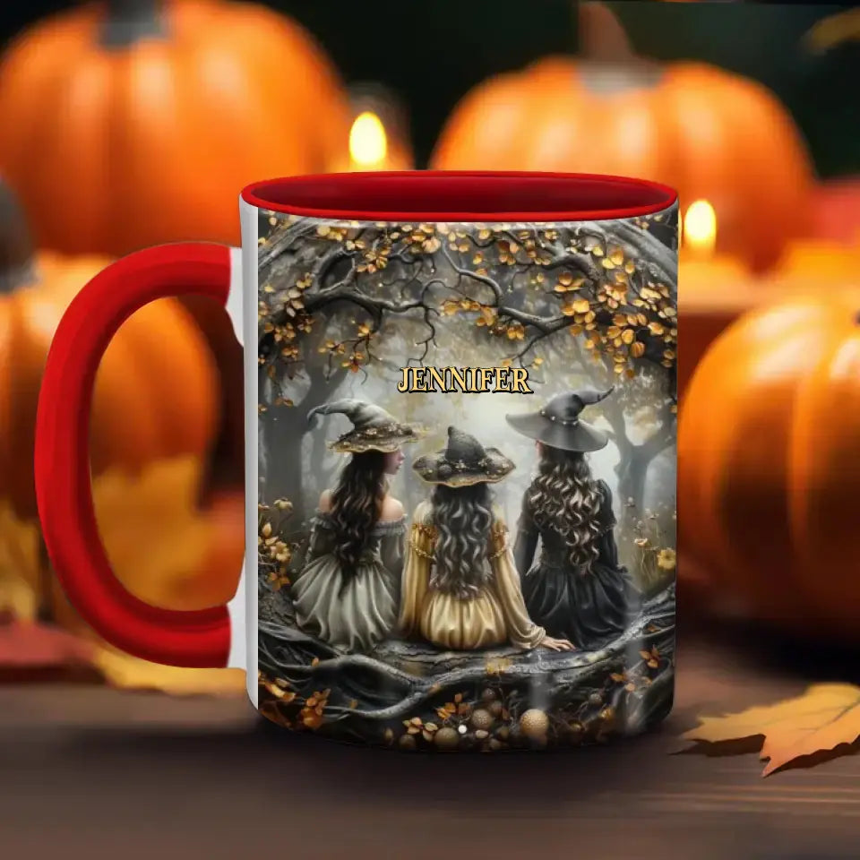 Custom Personalized Witches In Enchanted Forest Accent Mug - Halloween/ Birthday Gift Idea For Yourself, Women, Witch Lovers
