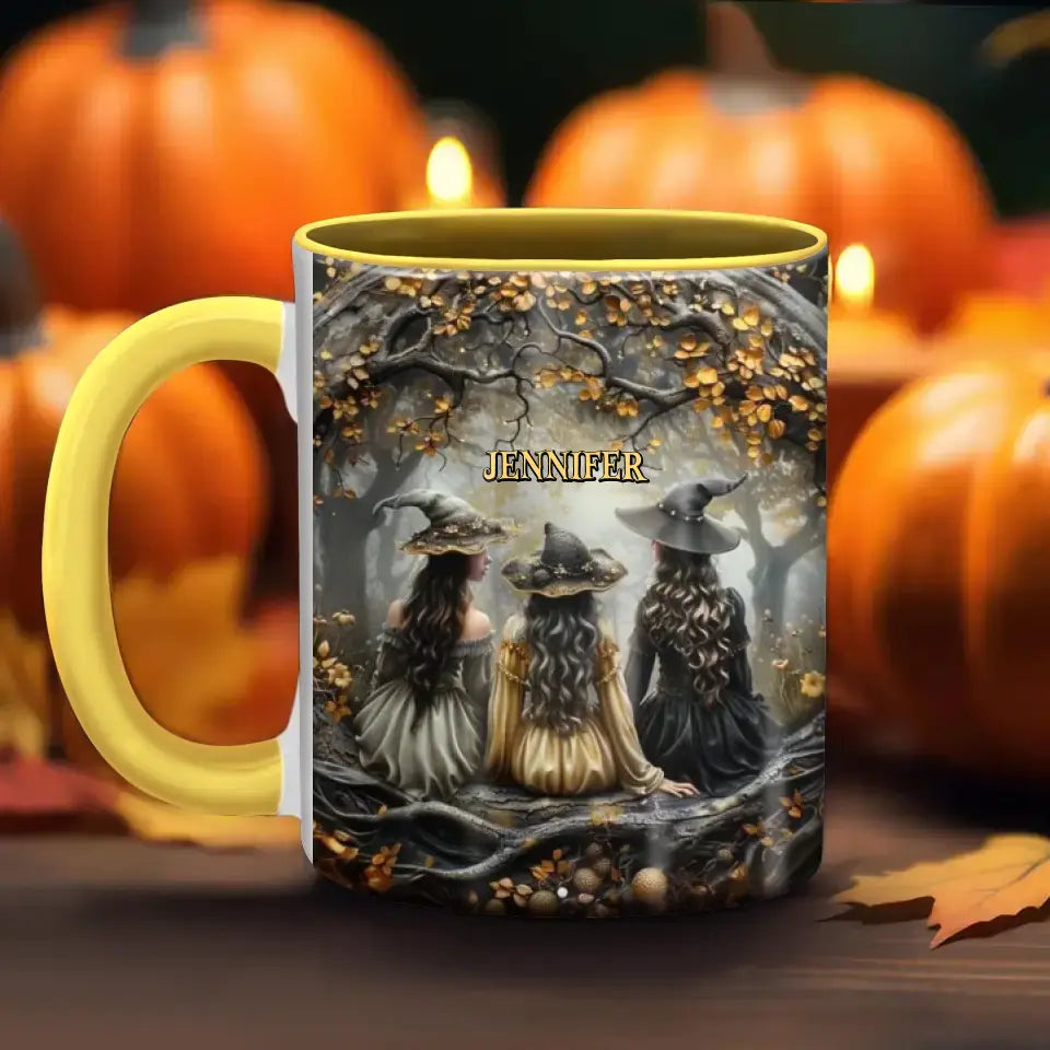 Custom Personalized Witches In Enchanted Forest Accent Mug - Halloween/ Birthday Gift Idea For Yourself, Women, Witch Lovers
