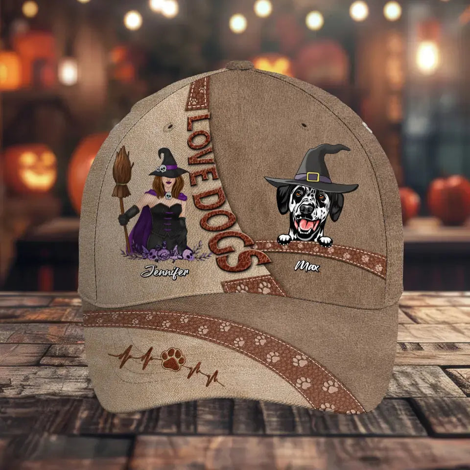 Personalized Witch Pets Baseball Cap - Up to 4 Dogs/Cats - Halloween Gift Idea for for Dog/Cat Lovers - Love Dogs
