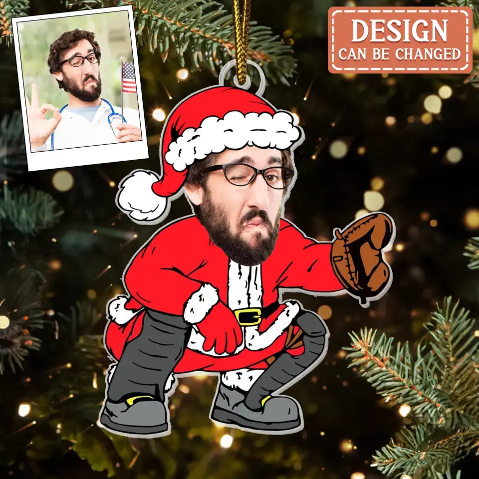 Personalized Santa Claus Basketball Acrylic Ornament - Christmas Gift Idea - Upload Photo