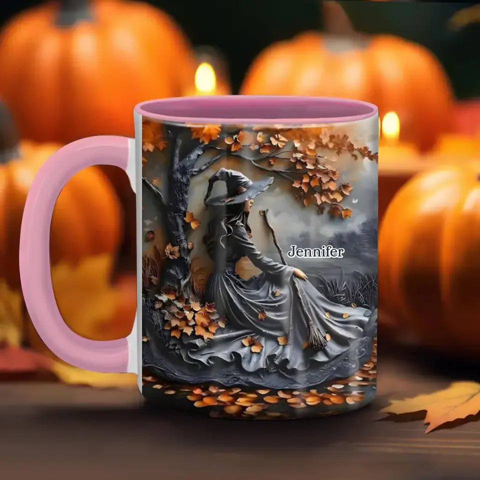 Personalized Witch Broom Accent Mug - Halloween/Birthday Gift Idea For Yourself, Women, Witch Lovers