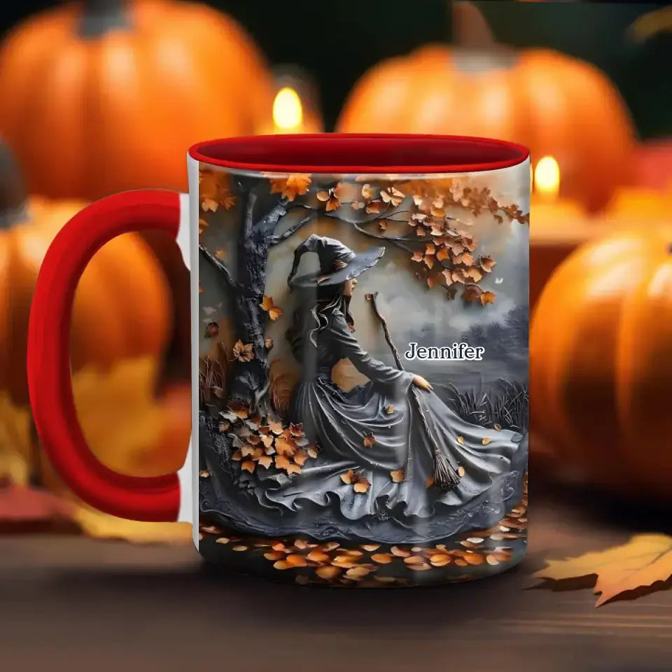 Personalized Witch Broom Accent Mug - Halloween/Birthday Gift Idea For Yourself, Women, Witch Lovers