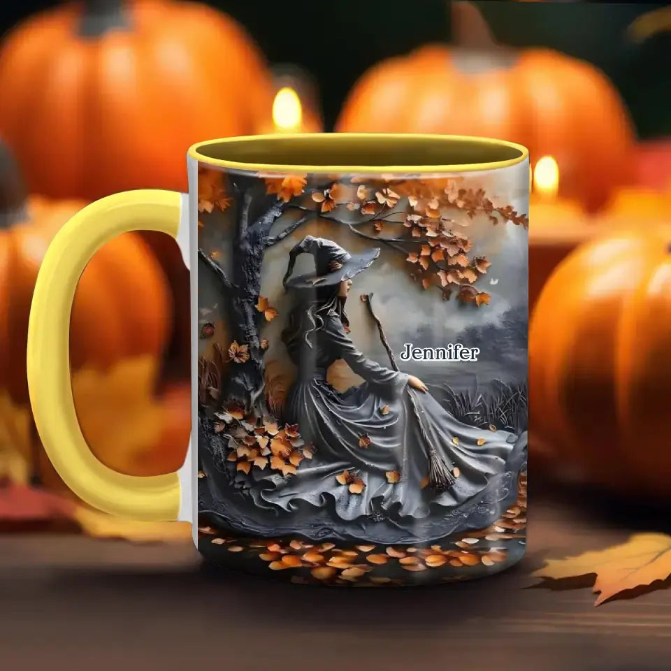 Personalized Witch Broom Accent Mug - Halloween/Birthday Gift Idea For Yourself, Women, Witch Lovers