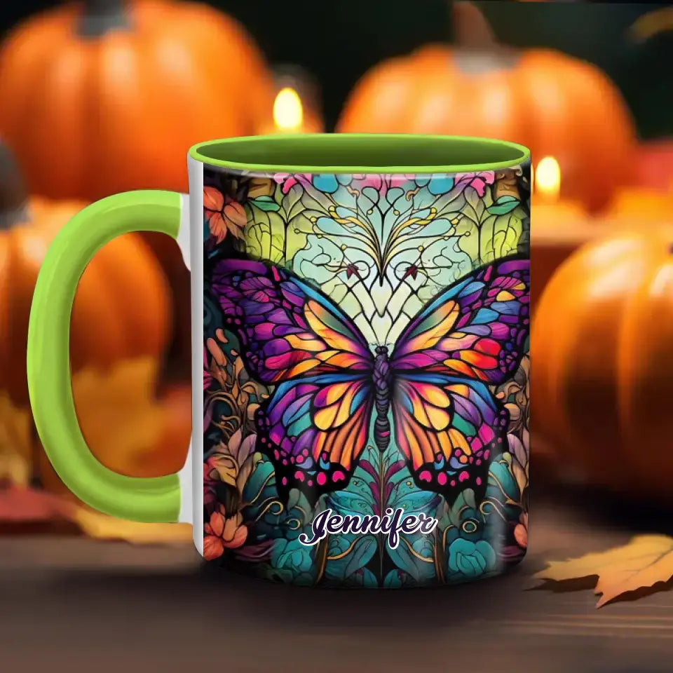 Personalized Butterfly Accent Mug - Gift Idea For Friends/Birthday - Custom Name