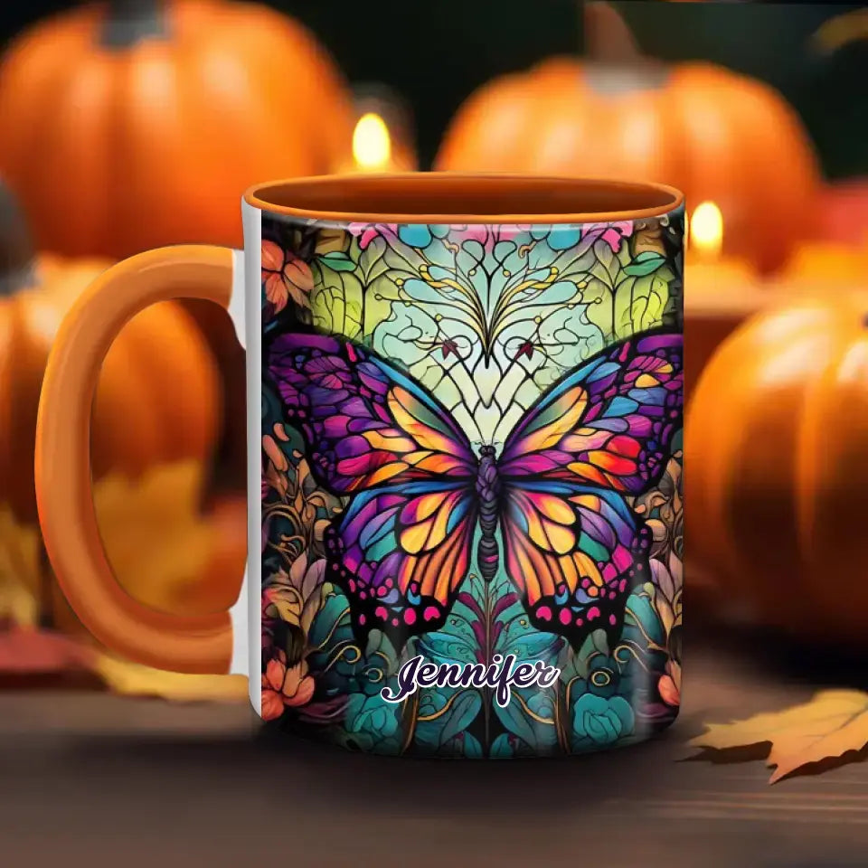 Personalized Butterfly Accent Mug - Gift Idea For Friends/Birthday - Custom Name