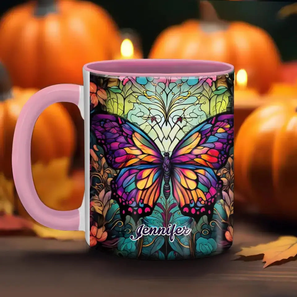 Personalized Butterfly Accent Mug - Gift Idea For Friends/Birthday - Custom Name