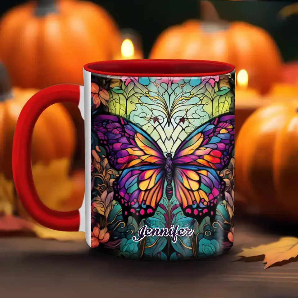Personalized Butterfly Accent Mug - Gift Idea For Friends/Birthday - Custom Name