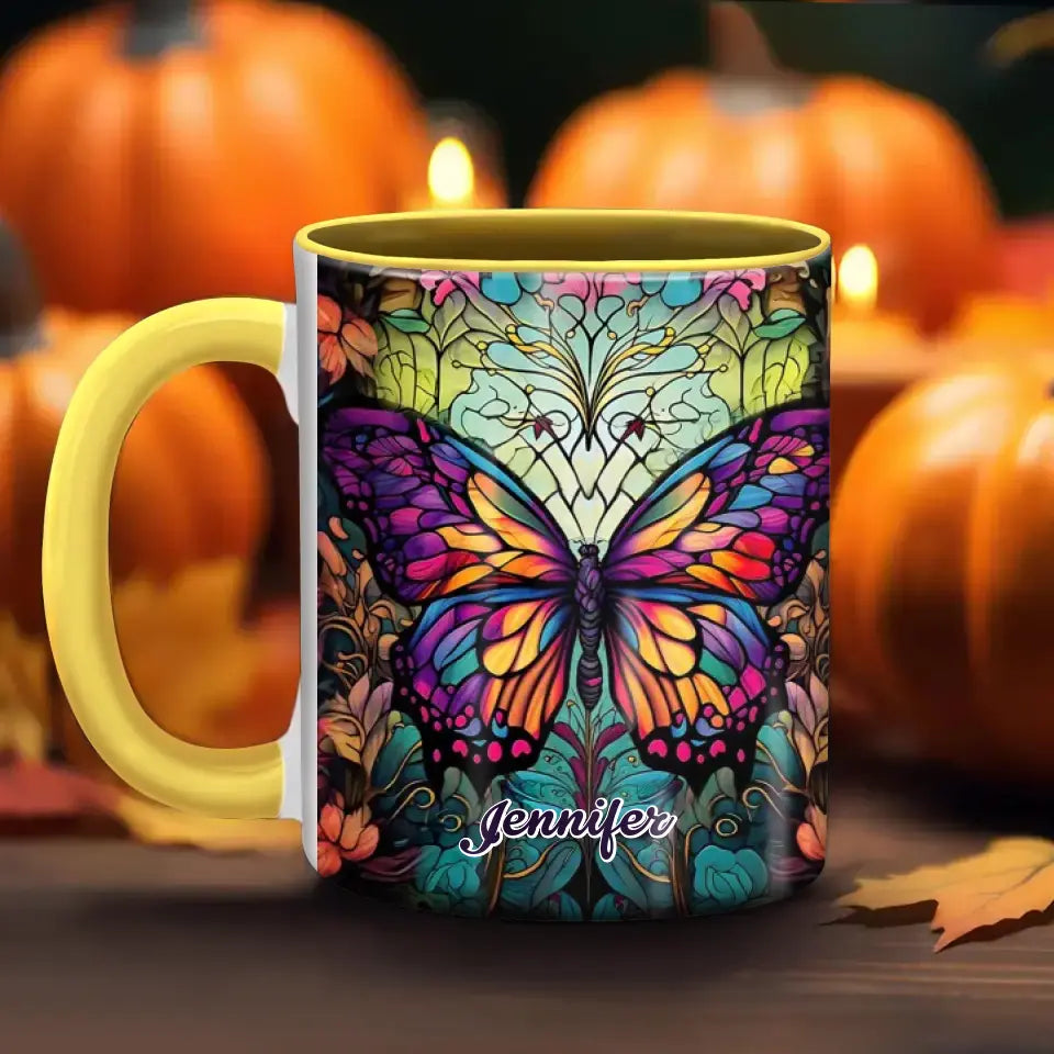 Personalized Butterfly Accent Mug - Gift Idea For Friends/Birthday - Custom Name