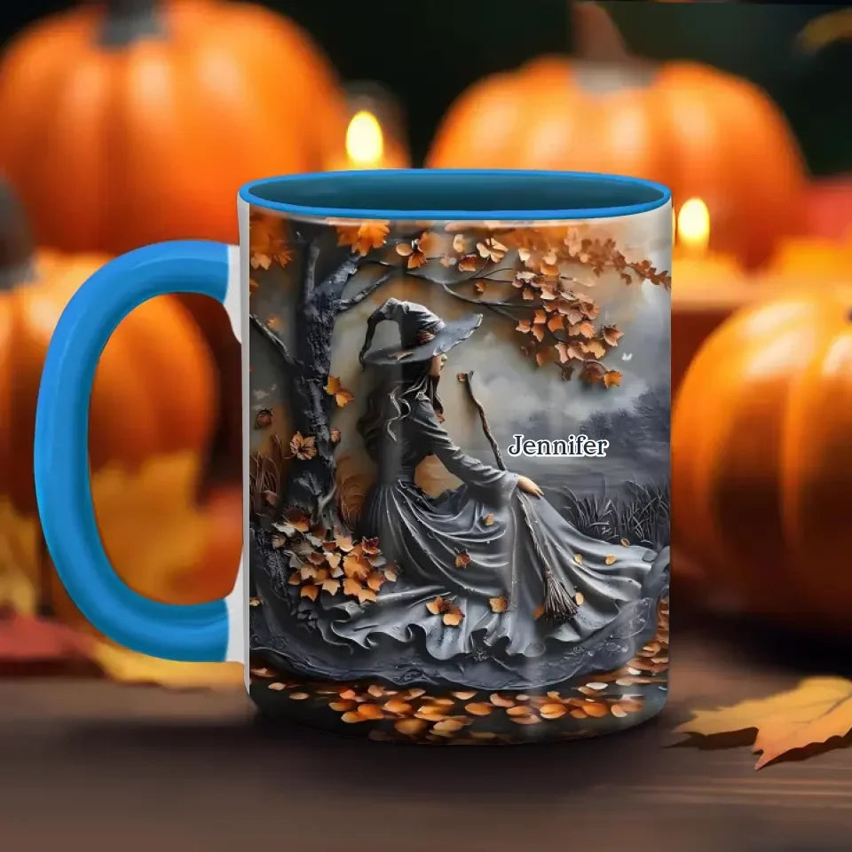 Personalized Witch Broom Coffee Mug - Halloween/Birthday Gift Idea For Yourself, Women, Witch Lovers