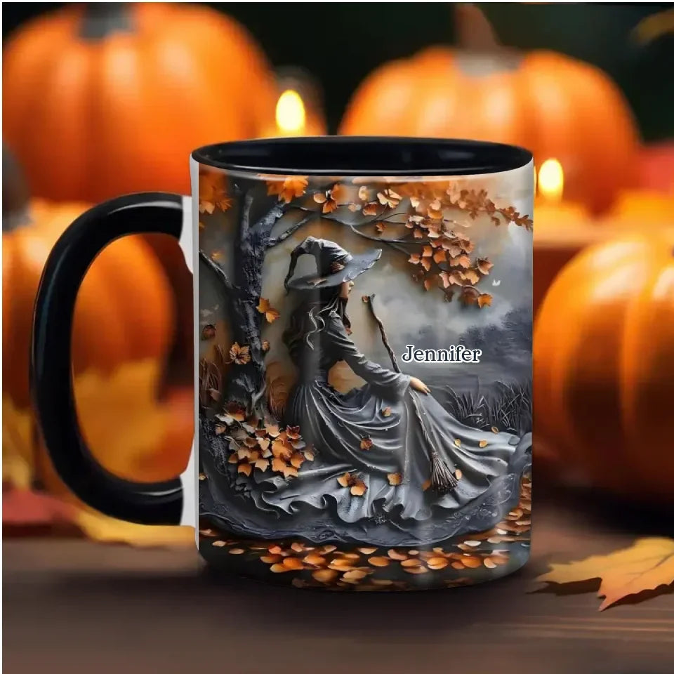 Personalized Witch Broom Coffee Mug - Halloween/Birthday Gift Idea For Yourself, Women, Witch Lovers