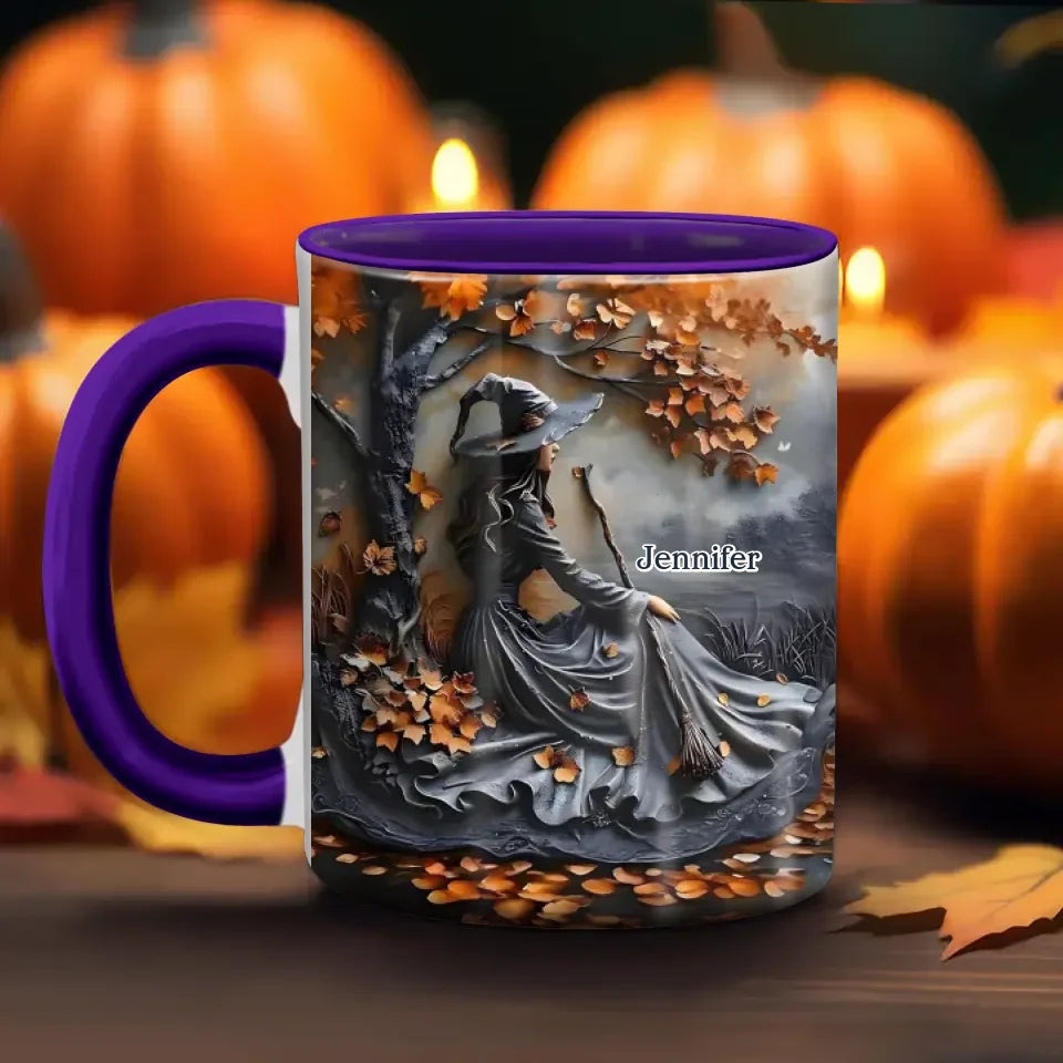 Personalized Witch Broom Coffee Mug - Halloween/Birthday Gift Idea For Yourself, Women, Witch Lovers