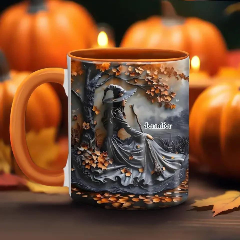 Personalized Witch Broom Coffee Mug - Halloween/Birthday Gift Idea For Yourself, Women, Witch Lovers