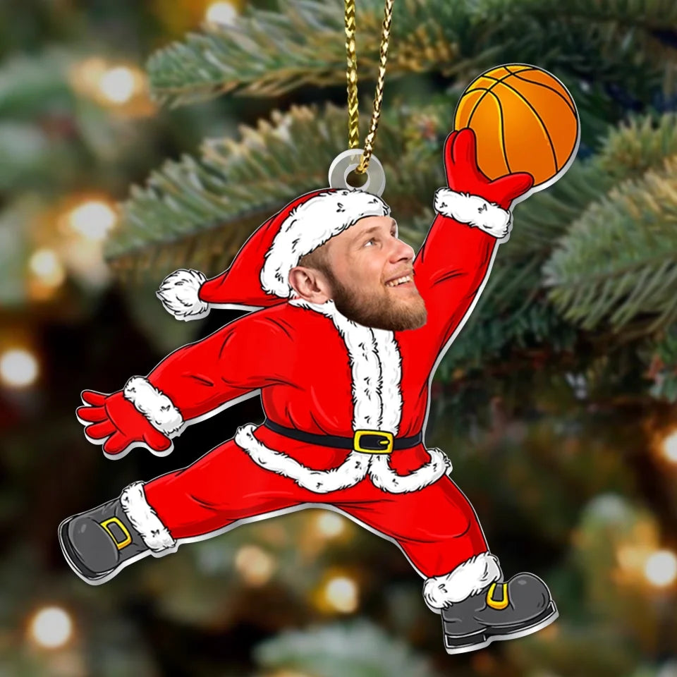 Personalized Santa Claus Basketball Acrylic Ornament - Christmas Gift Idea For Man, Father, Friend