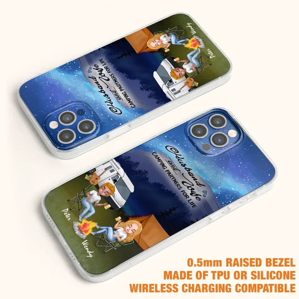Custom Personalized Camping Night Chibi Phone Case - Couple With Upto 2 Dogs - Gift Idea For Camping Lover - Case For iPhone And Samsung