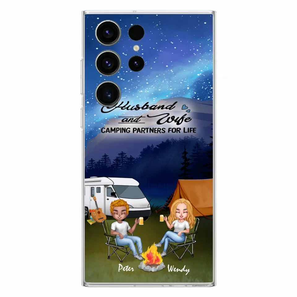 Custom Personalized Camping Night Chibi Phone Case - Couple With Upto 2 Dogs - Gift Idea For Camping Lover - Case For iPhone And Samsung