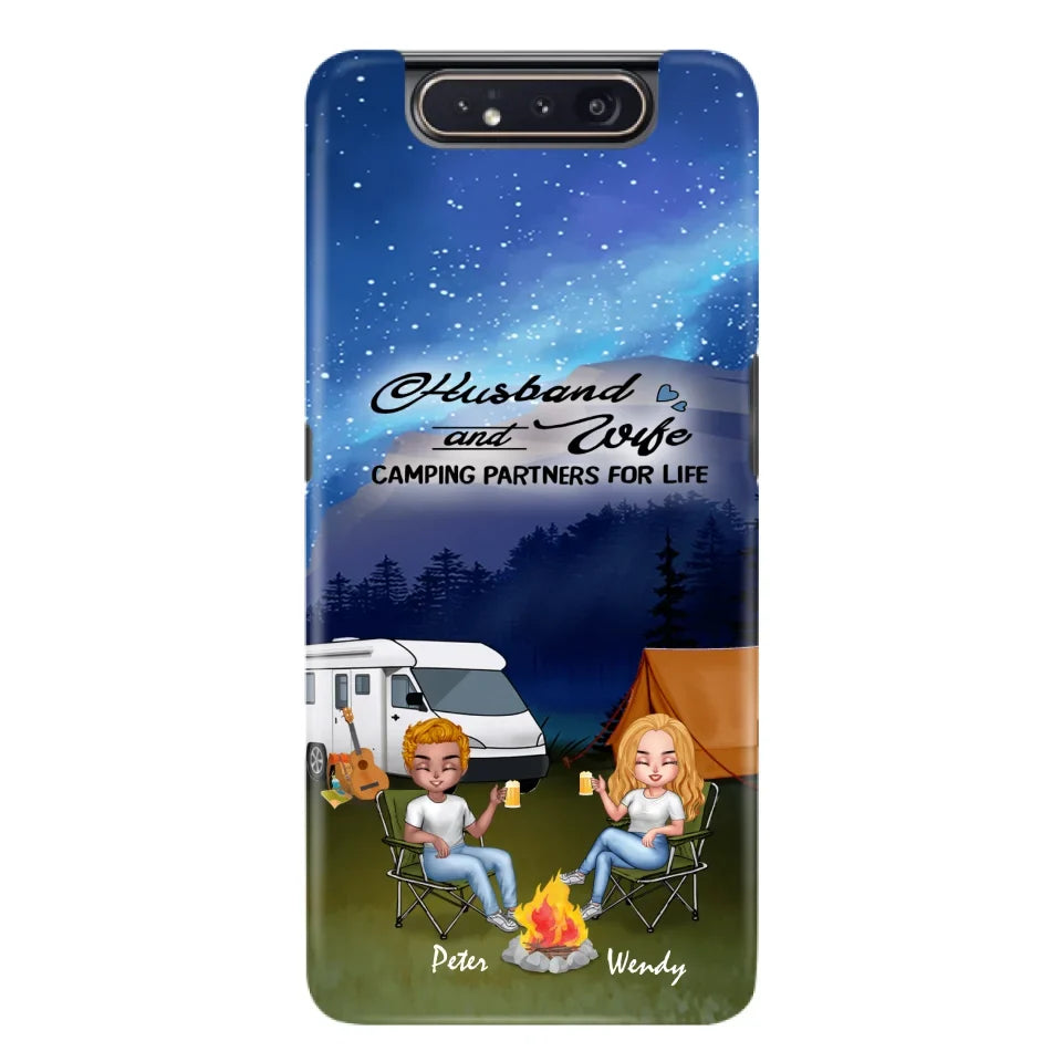 Custom Personalized Camping Night Chibi Phone Case - Couple With Upto 2 Dogs - Gift Idea For Camping Lover - Case For iPhone And Samsung