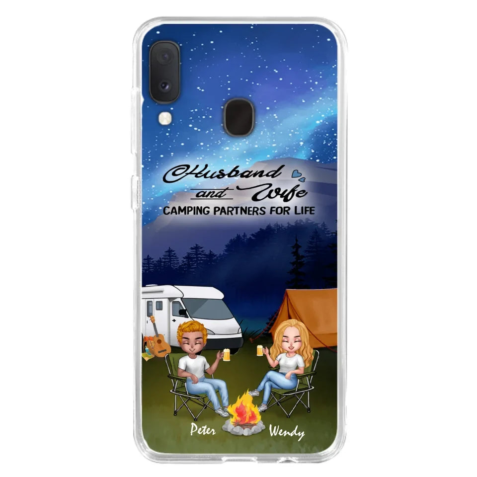 Custom Personalized Camping Night Chibi Phone Case - Couple With Upto 2 Dogs - Gift Idea For Camping Lover - Case For iPhone And Samsung