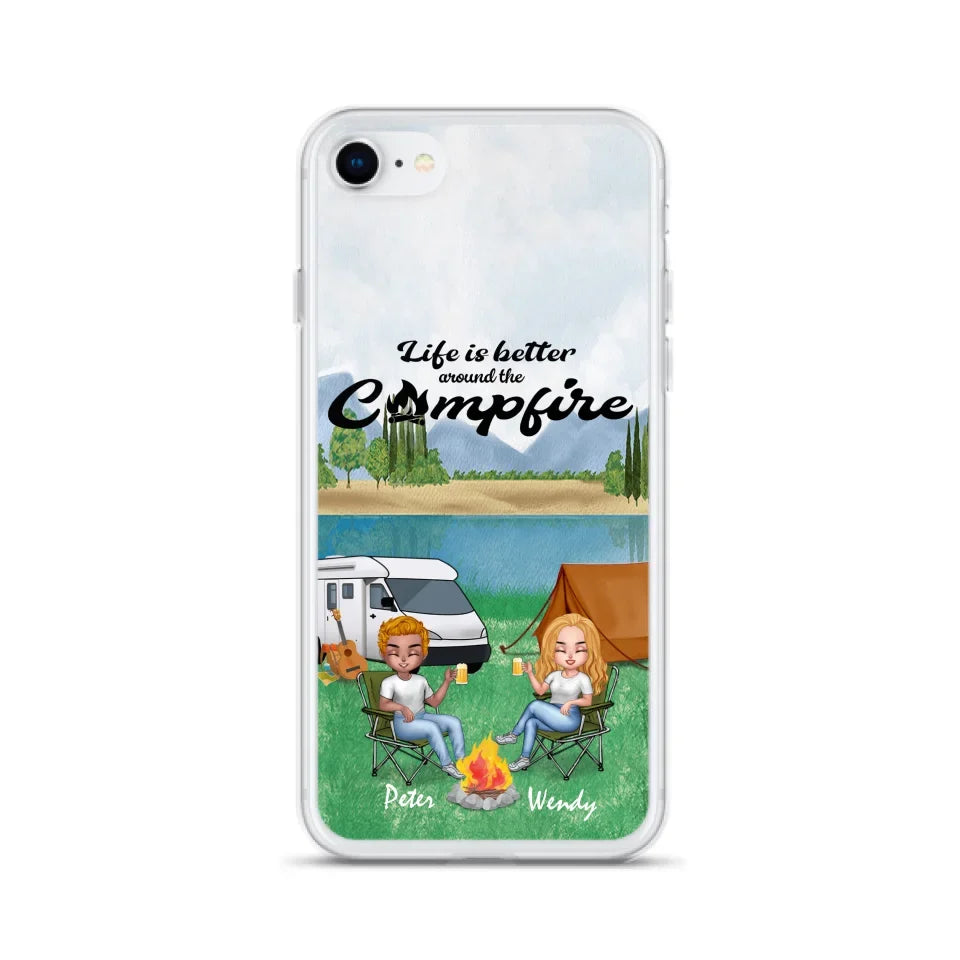 Custom Personalized Camping Chibi Phone Case - Couple With Upto 2 Dogs - Gift Idea For Camping Lover - Case For iPhone And Samsung