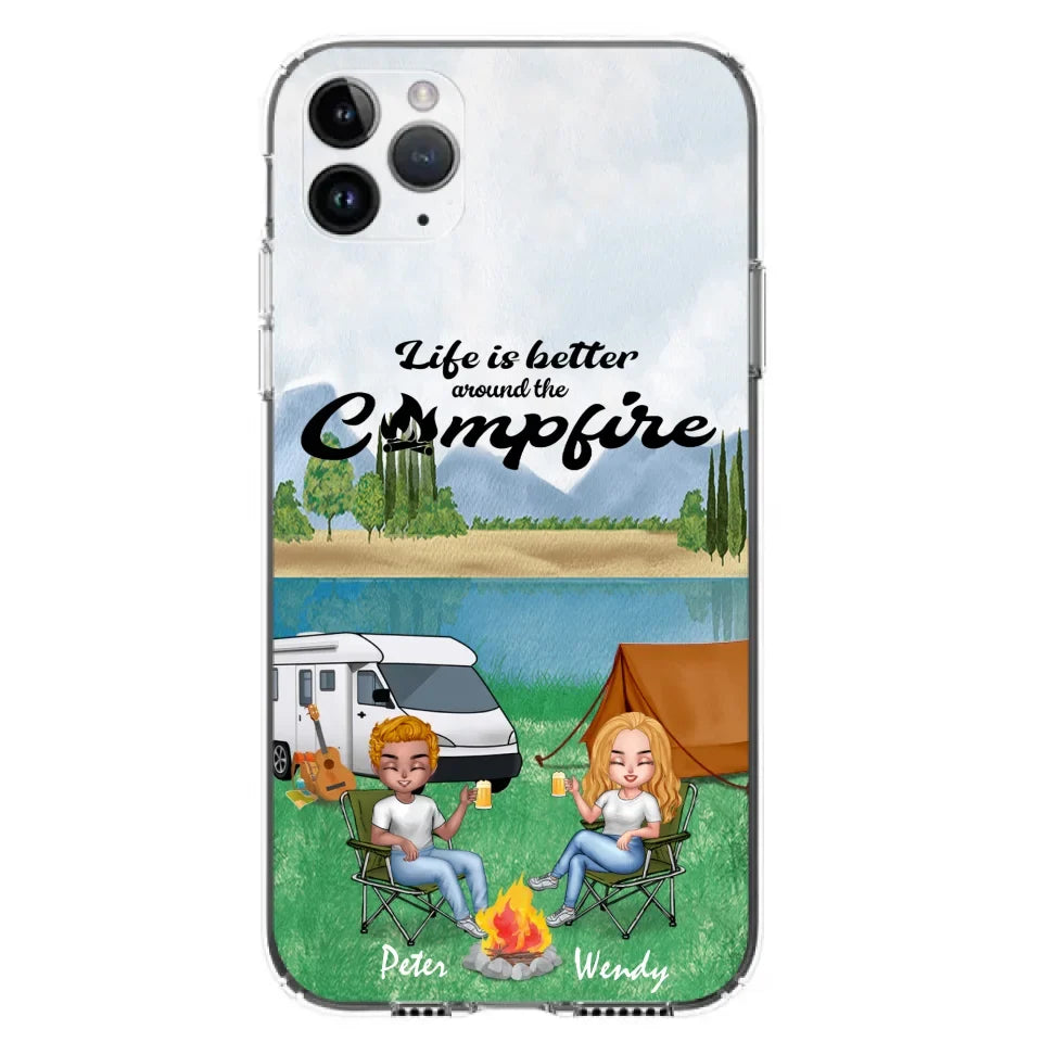 Custom Personalized Camping Chibi Phone Case - Couple With Upto 2 Dogs - Gift Idea For Camping Lover - Case For iPhone And Samsung