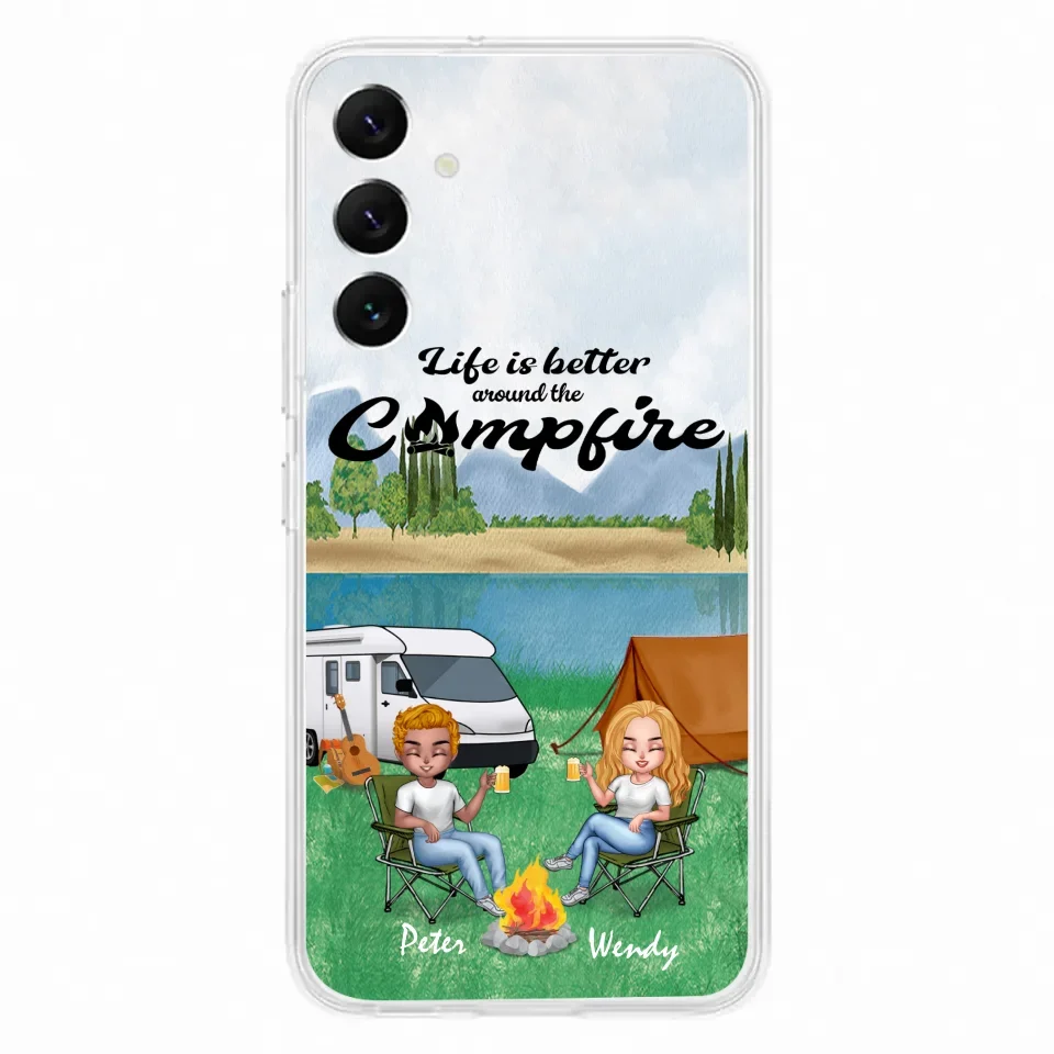 Custom Personalized Camping Chibi Phone Case - Couple With Upto 2 Dogs - Gift Idea For Camping Lover - Case For iPhone And Samsung