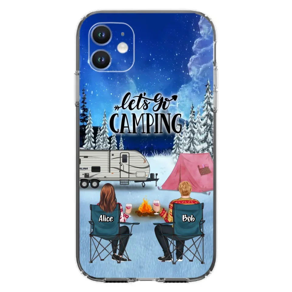 Personalized Christmas Camping Phone Case - Christmas Gift For Family/Couple/Camping Lover - Up to 2 Kids and 3 Pets - Let's Go Camping - Case For iPhone And Samsung