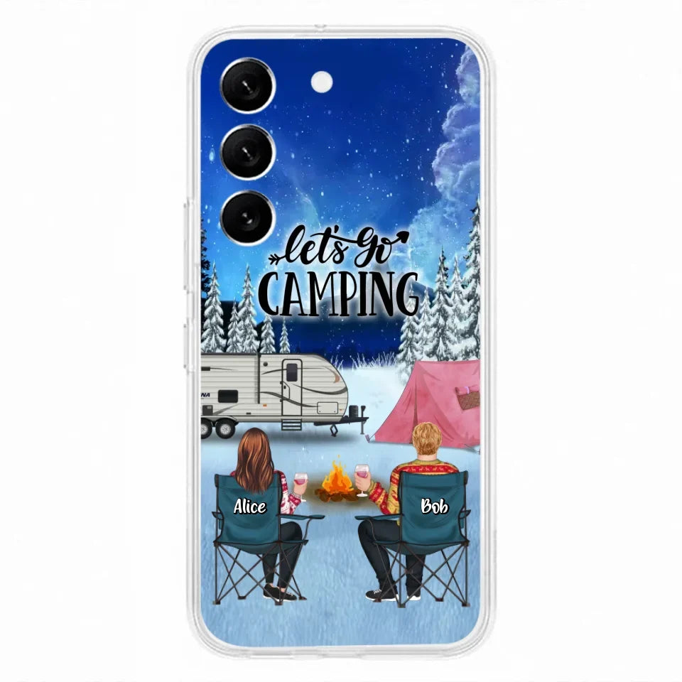 Personalized Christmas Camping Phone Case - Christmas Gift For Family/Couple/Camping Lover - Up to 2 Kids and 3 Pets - Let's Go Camping - Case For iPhone And Samsung