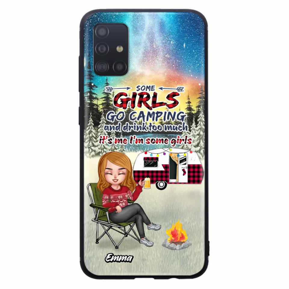 Personalized Xmas Camping Girl Phone Case - Christmas Gift For Camping Lover - Up to 3 Dogs - Some Girls Go Camping And Drink Too Much - iPhone And Samsung