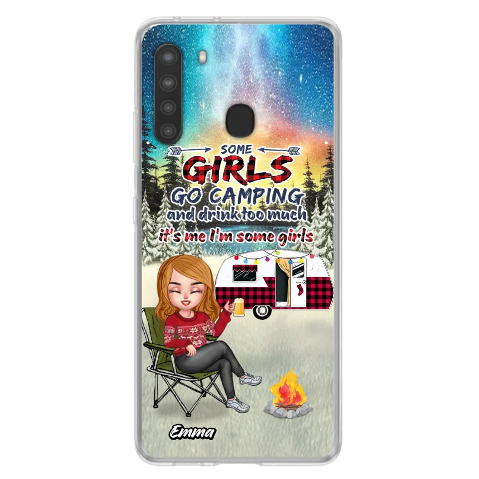 Personalized Xmas Camping Girl Phone Case - Christmas Gift For Camping Lover - Up to 3 Dogs - Some Girls Go Camping And Drink Too Much - iPhone And Samsung