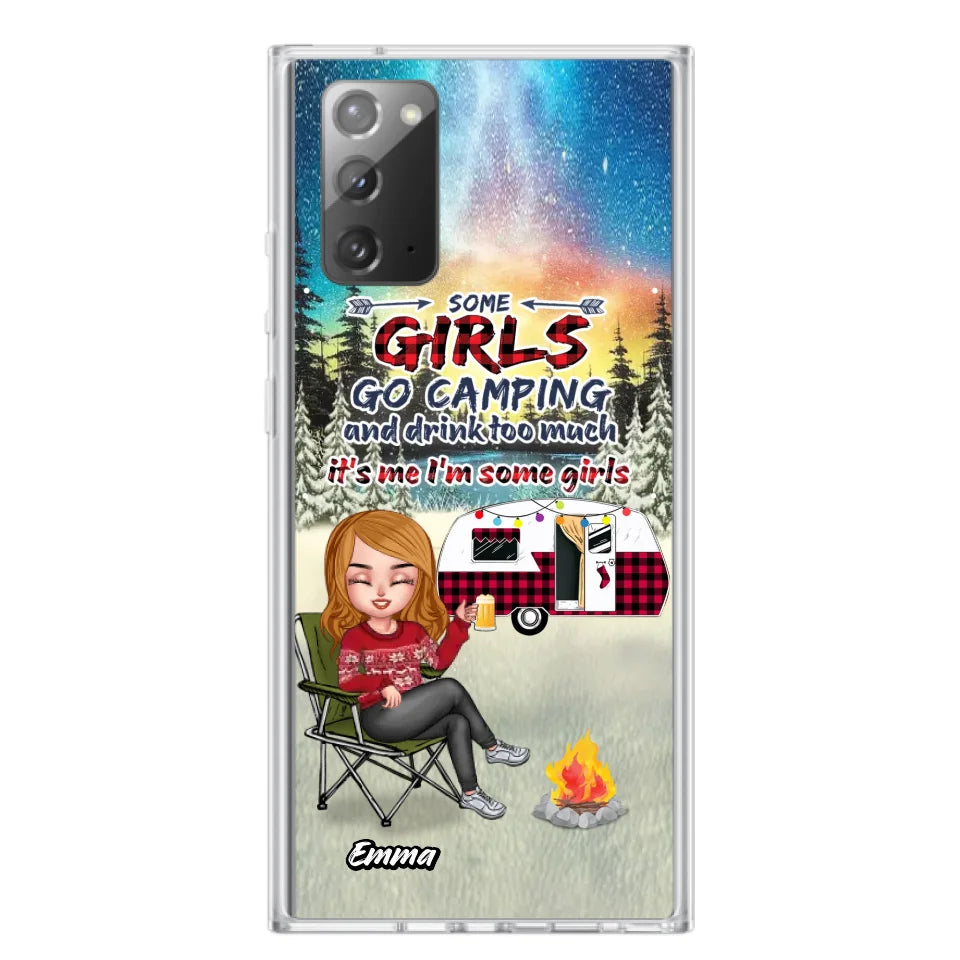 Personalized Xmas Camping Girl Phone Case - Christmas Gift For Camping Lover - Up to 3 Dogs - Some Girls Go Camping And Drink Too Much - iPhone And Samsung